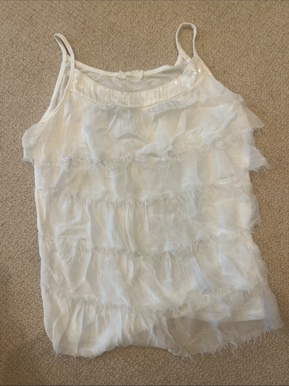 White Ruffled Sequin-Trim Camisole